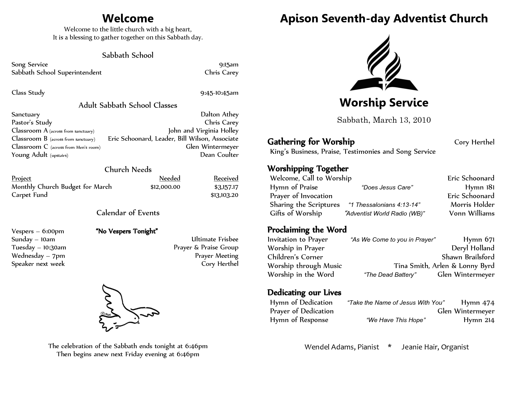 6 Awesome Seventh Day Adventist Church Bulletin Templates Inside Church Program Templates Word