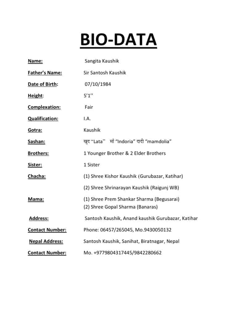 6+ Bio Data Forms – Word Templates Inside Free Bio Template Fill In Blank