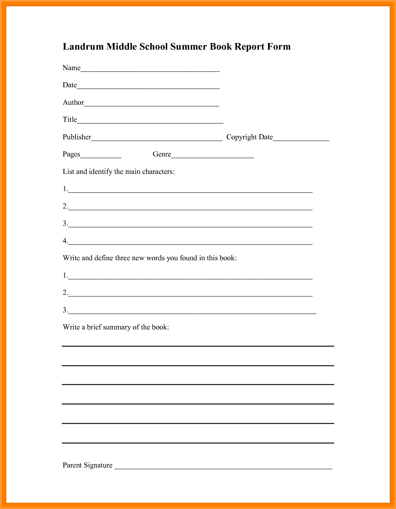 6+ Book Report Template Middle School | Types Of Letter In Middle School Book Report Template