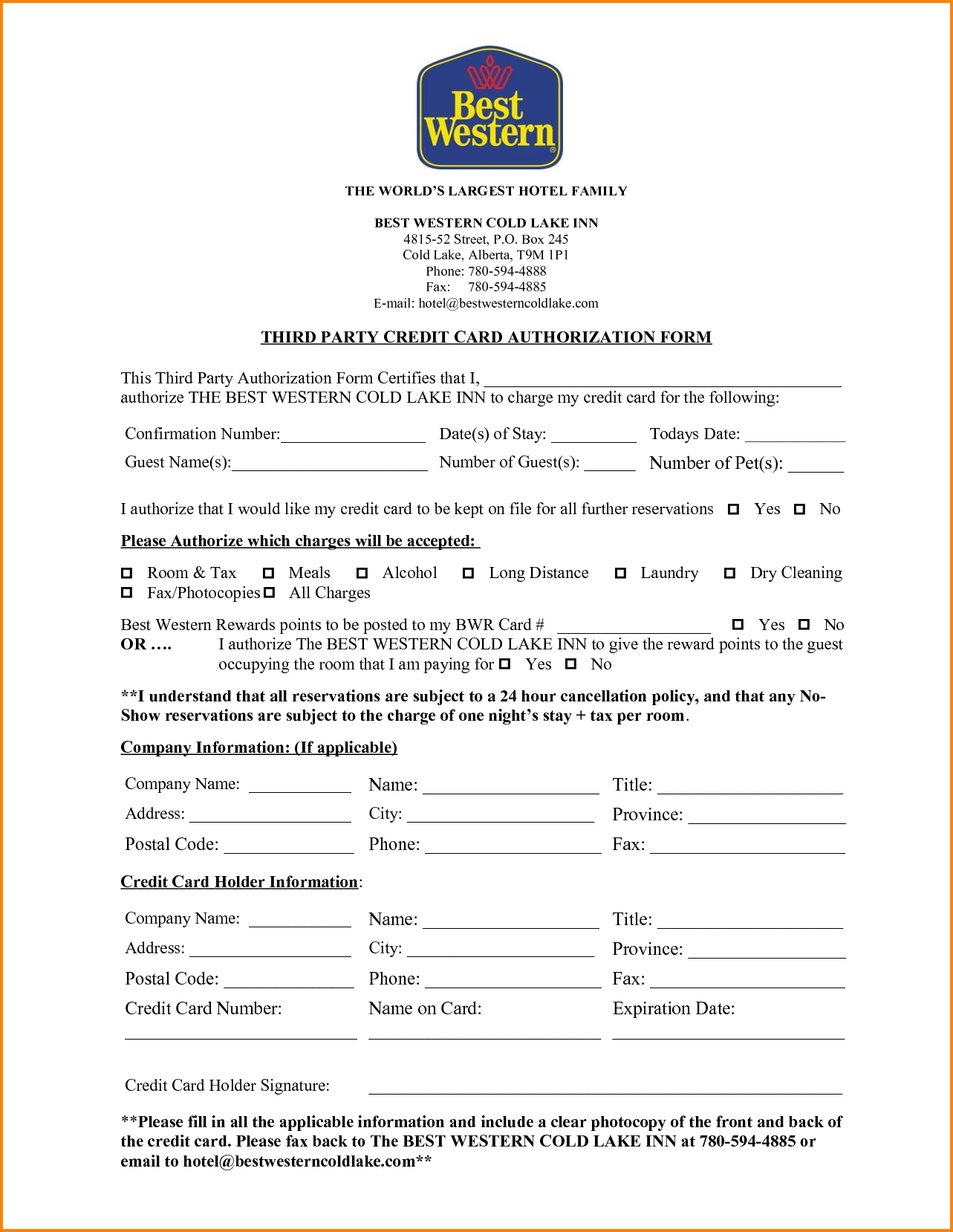 6+ Hotel Credit Card Authorization Form | Authorization Intended For Hotel Credit Card Authorization Form Template
