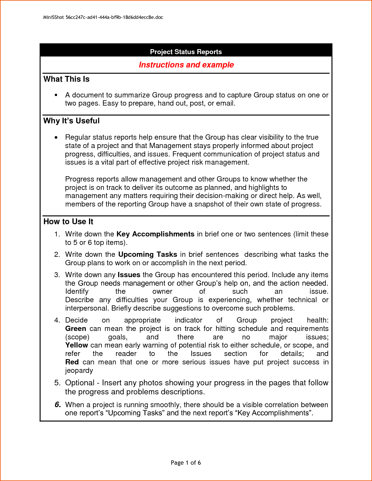 6+ Project Progress Report Template - Bookletemplate Regarding Progress Report Template Doc