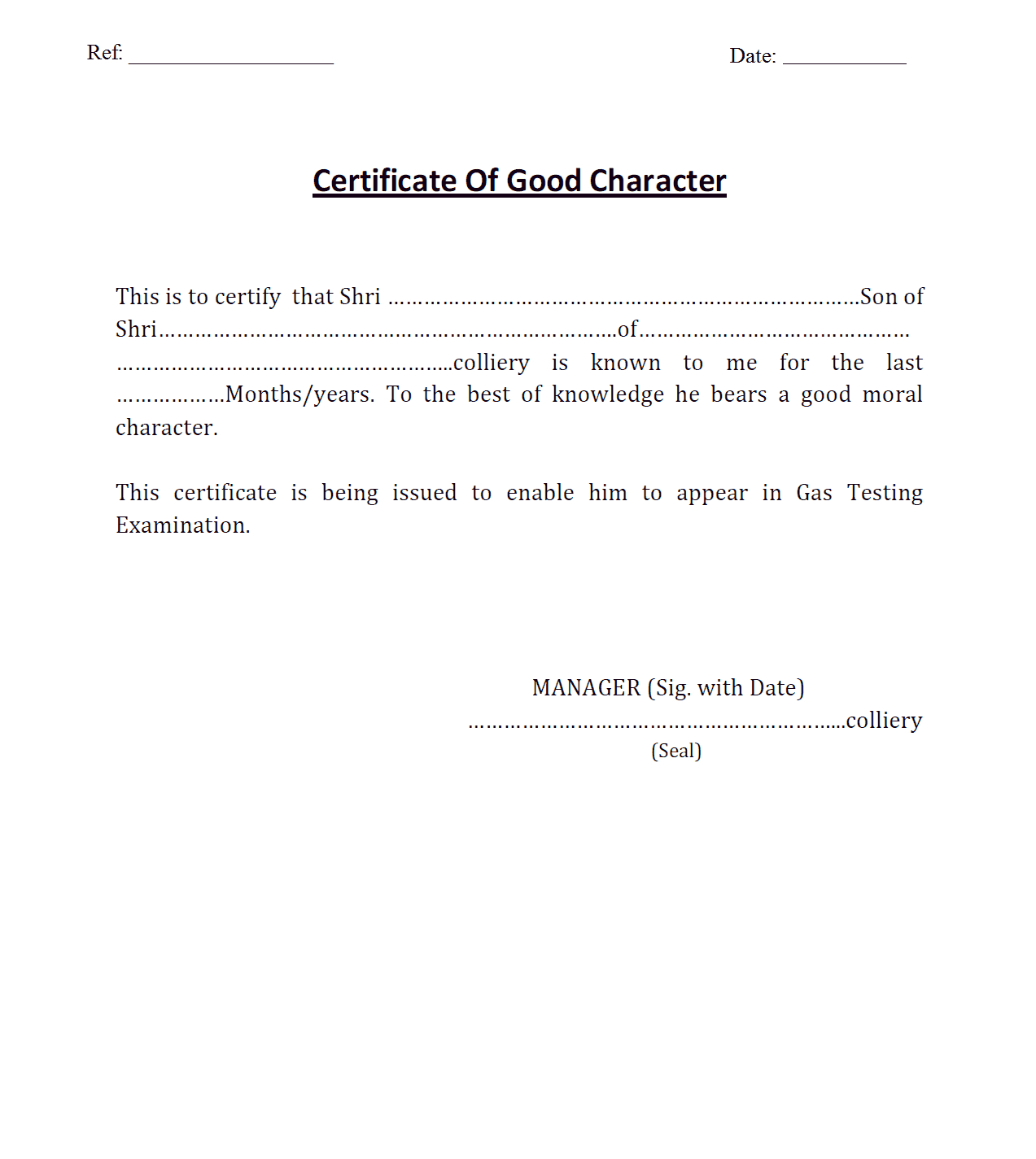 7+ Character Certificate Templates – Word Excel Samples Within Certificate Of Employment Template