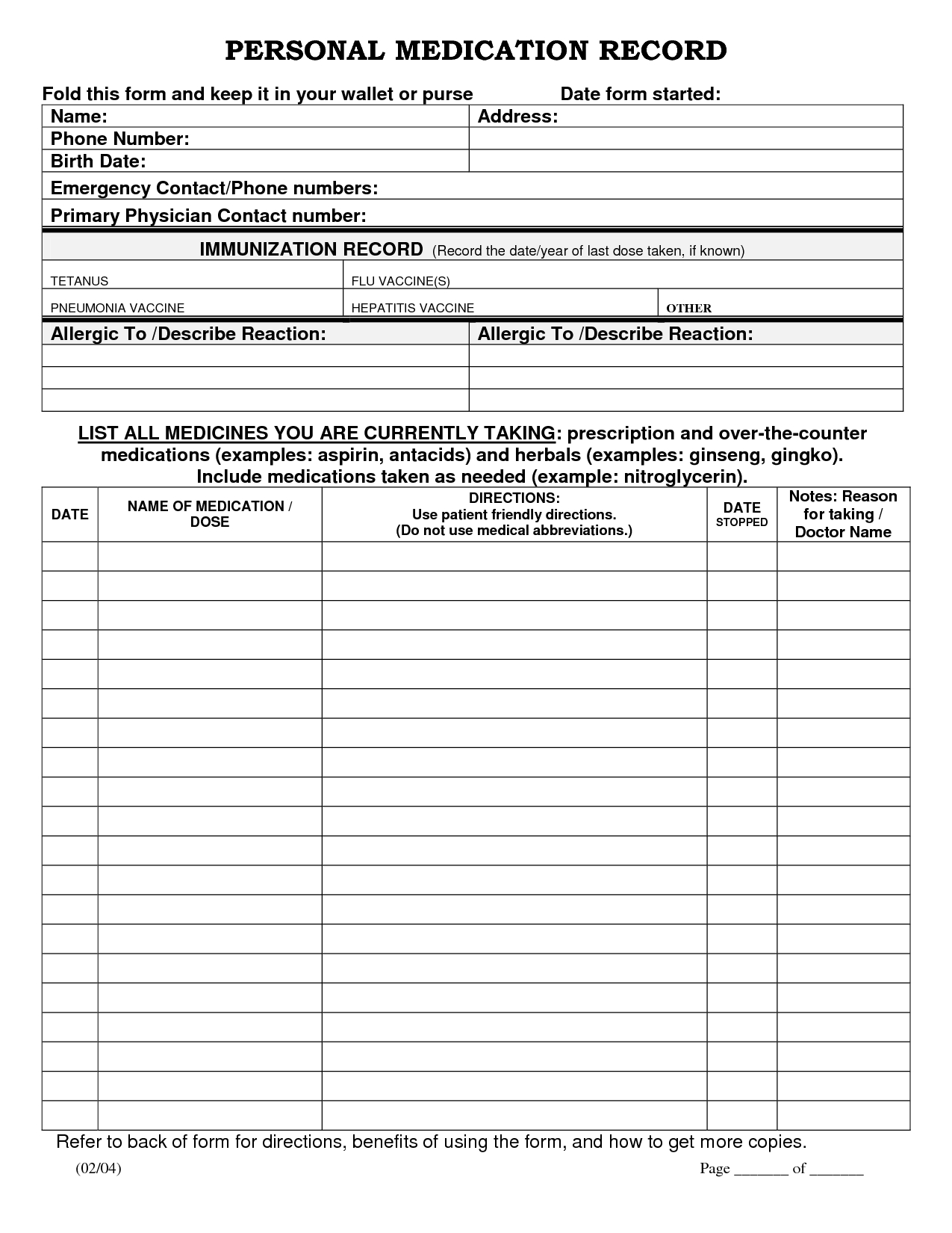 7 Images Of Printable Medication List | To Print Inside Medication Card Template