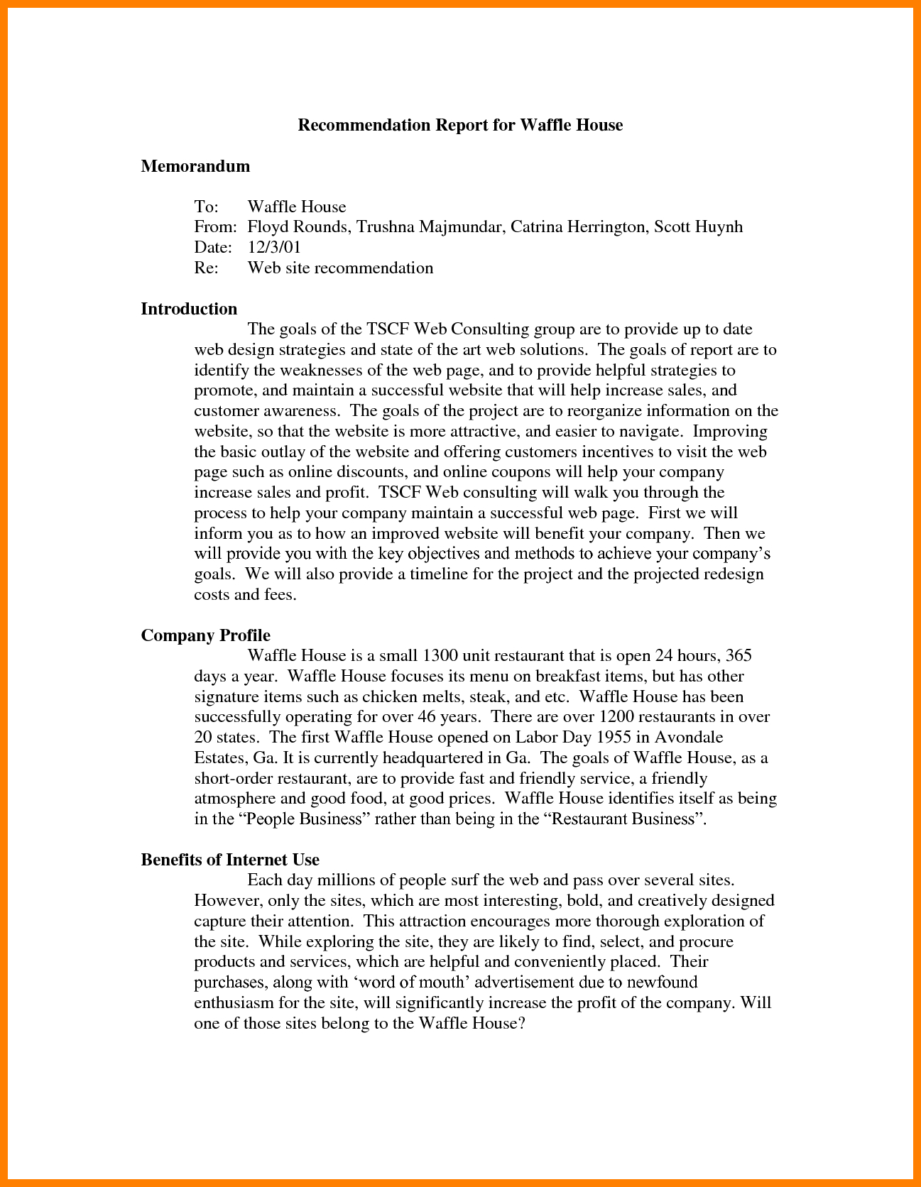 7+ Recommendation Report Example | Letter Adress With Regard To Recommendation Report Template