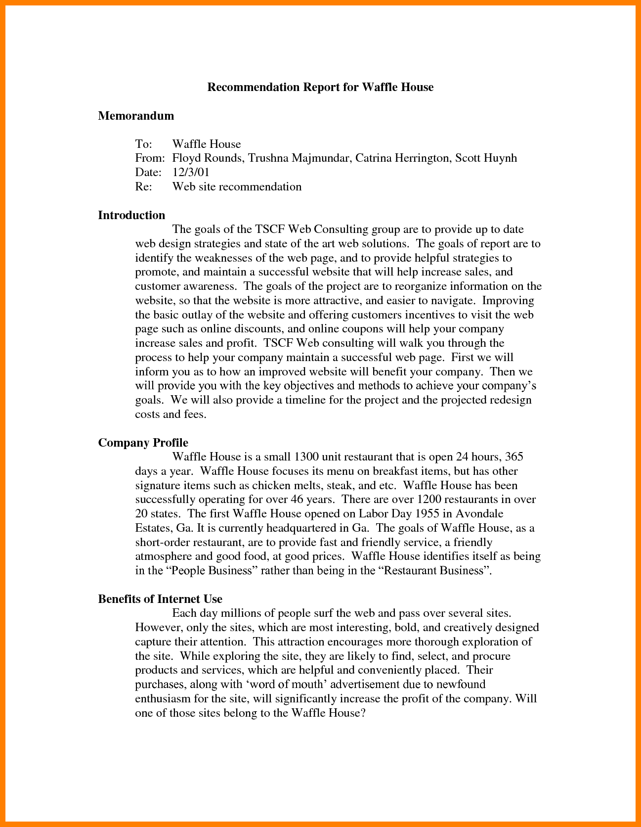 7+ Recommendation Report Example | Letter Adress With Regard To Recommendation Report Template