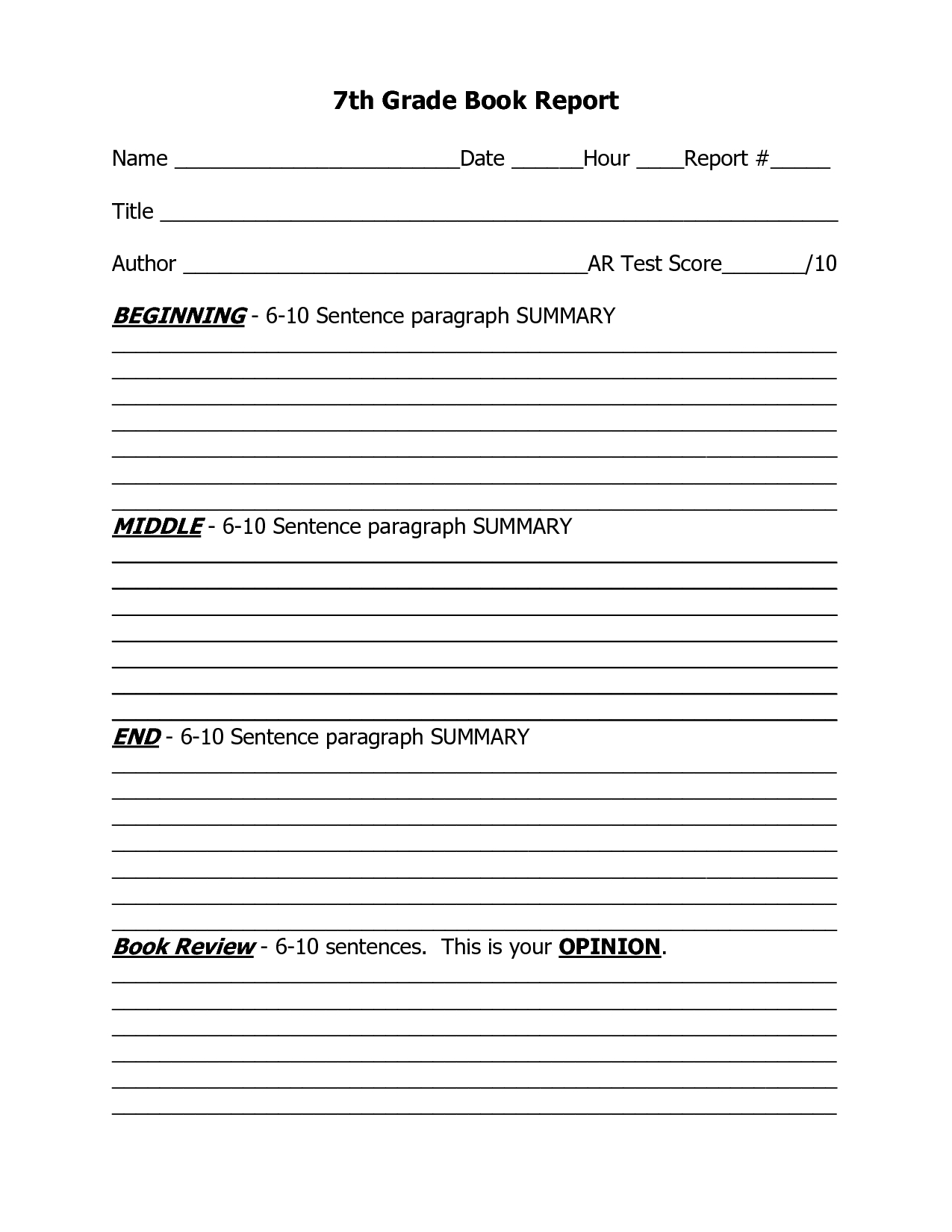 7Th Grade Book Report Outline Template | Kid Stuff | Book For 6Th Grade Book Report Template