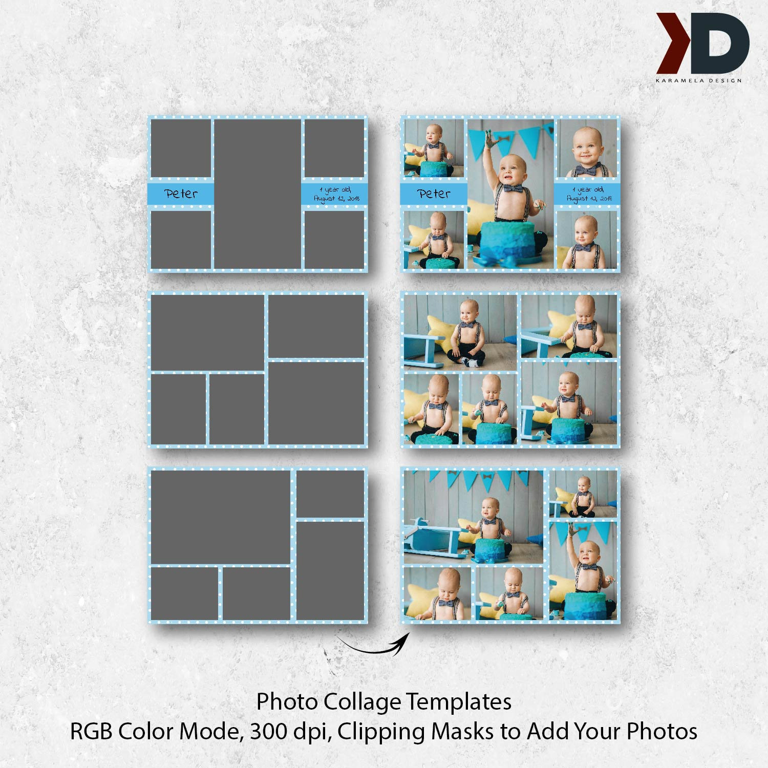 7X5 Photo Collage Card Templates, First Birthday, Birthday Collages, Cake  Smash, Digital Collage Board, Photo Template, Photography Template Intended For Birthday Card Collage Template