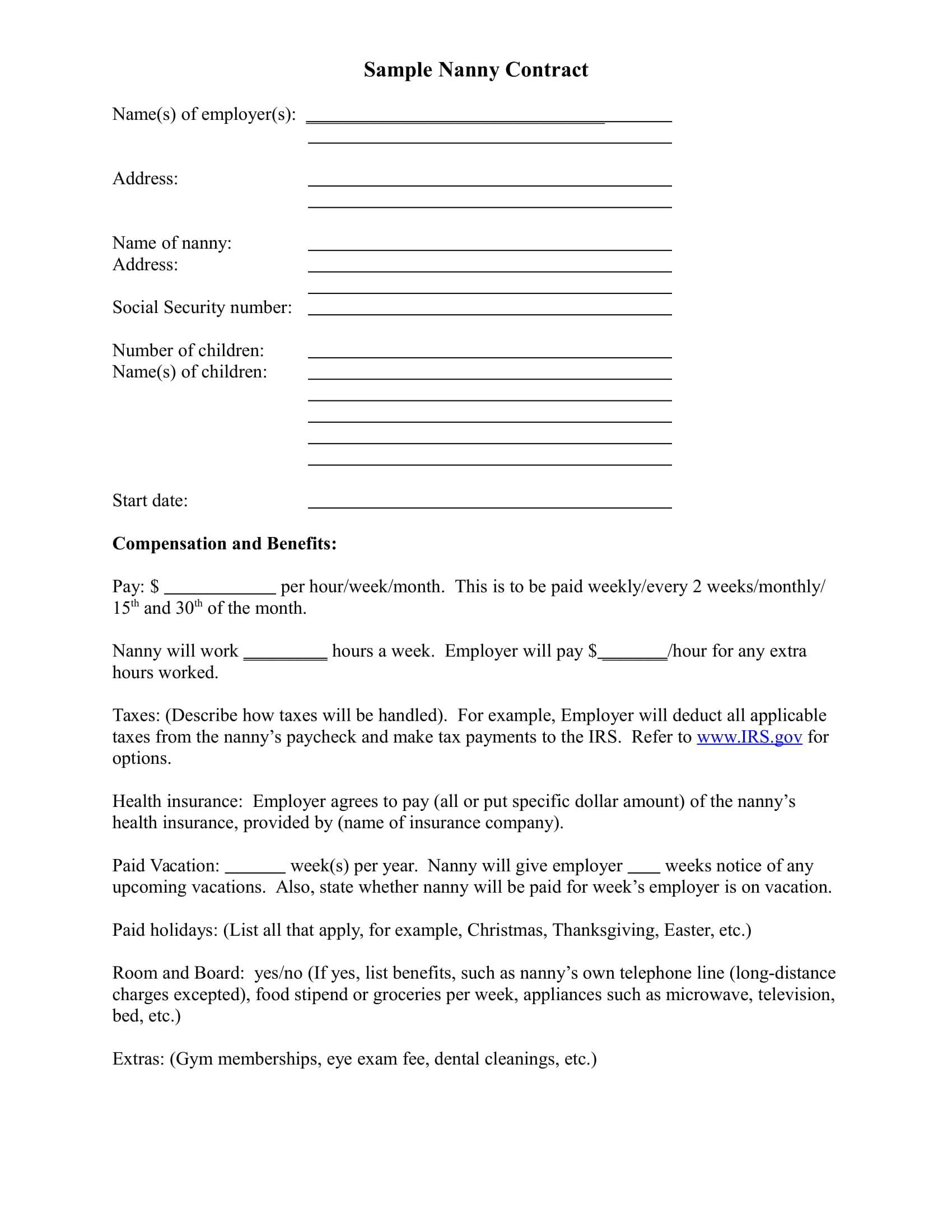 8+ Child Care Contract Example Templates – Docs, Word, Pages For Nanny Contract Template Word