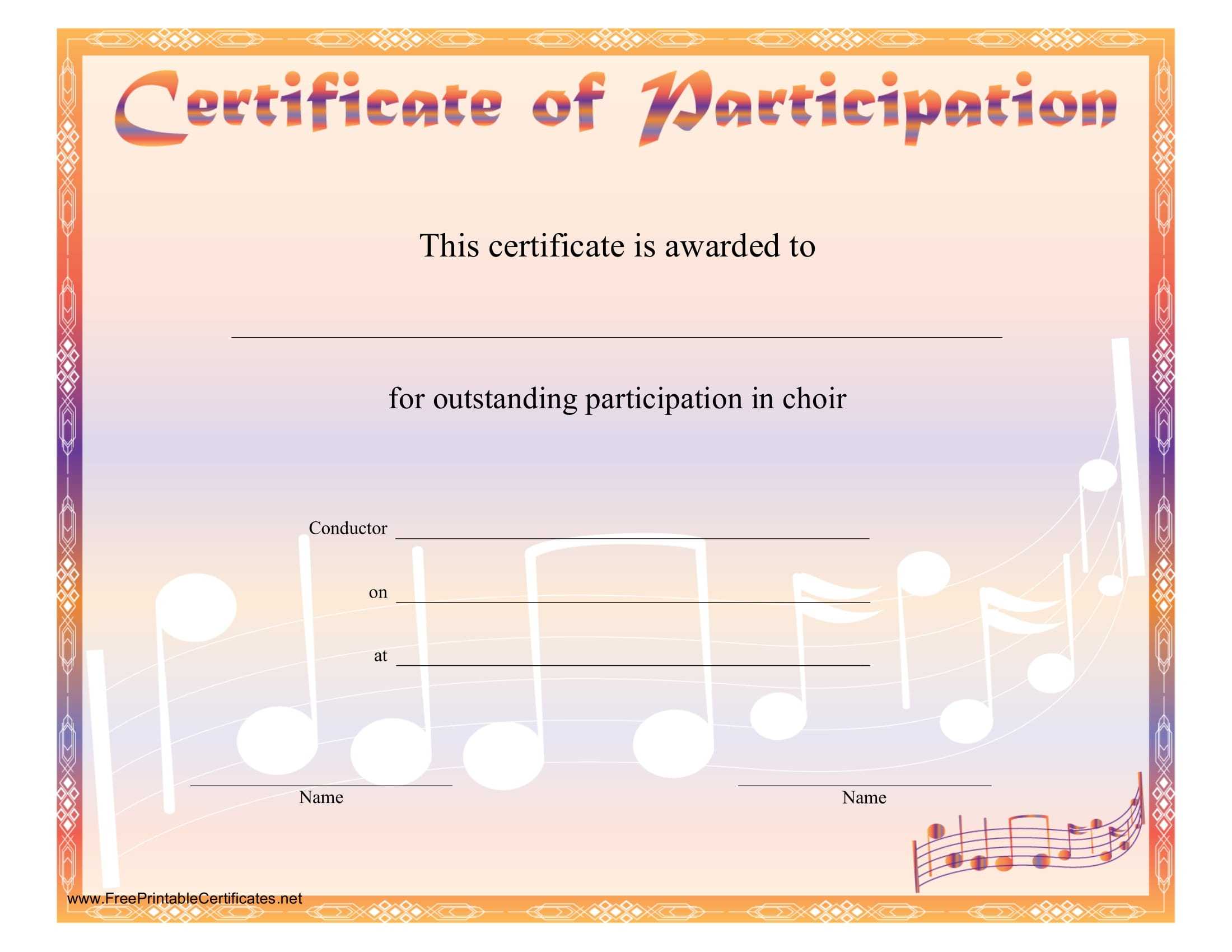 8+ Free Choir Certificate Of Participation Templates – Pdf For Choir Certificate Template