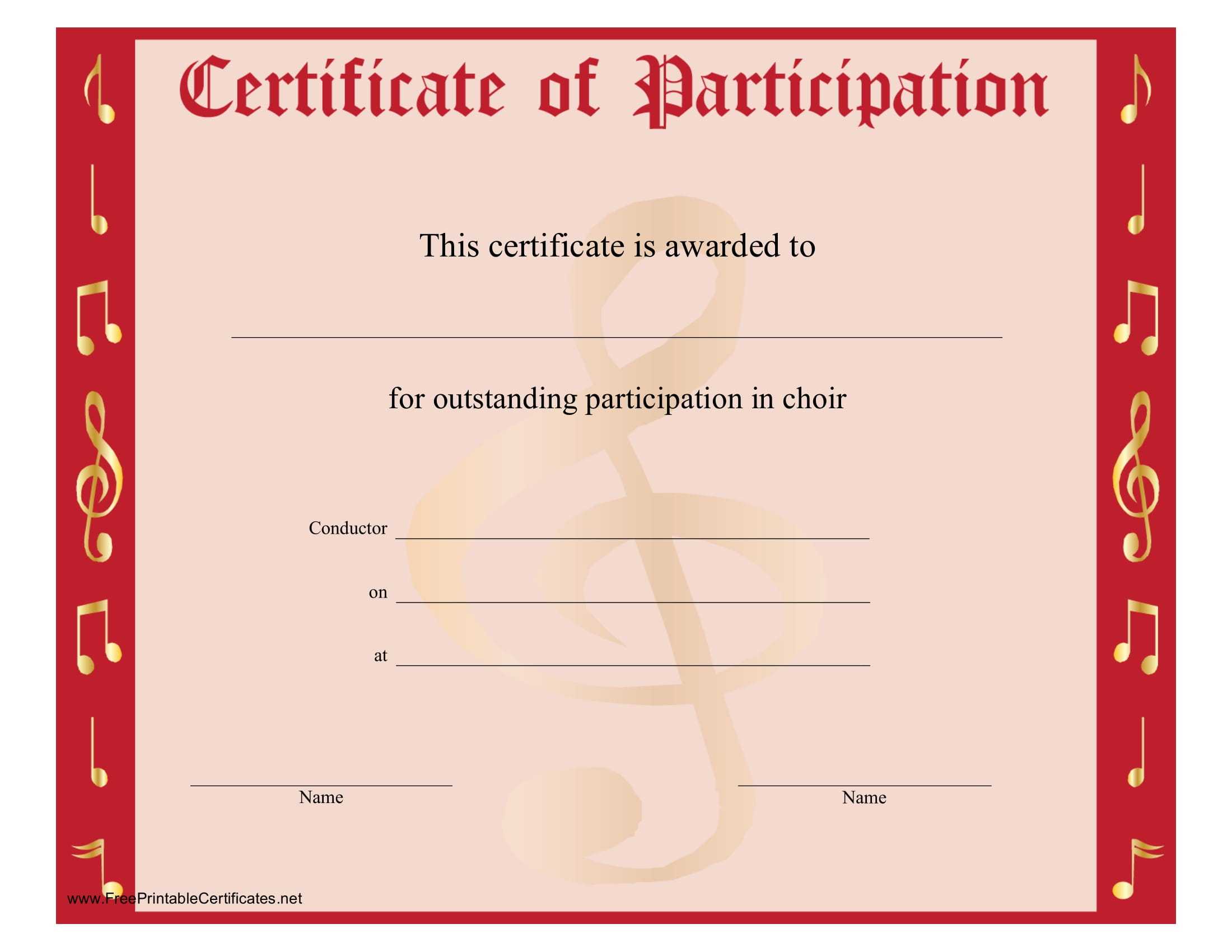 8+ Free Choir Certificate Of Participation Templates – Pdf Throughout Choir Certificate Template