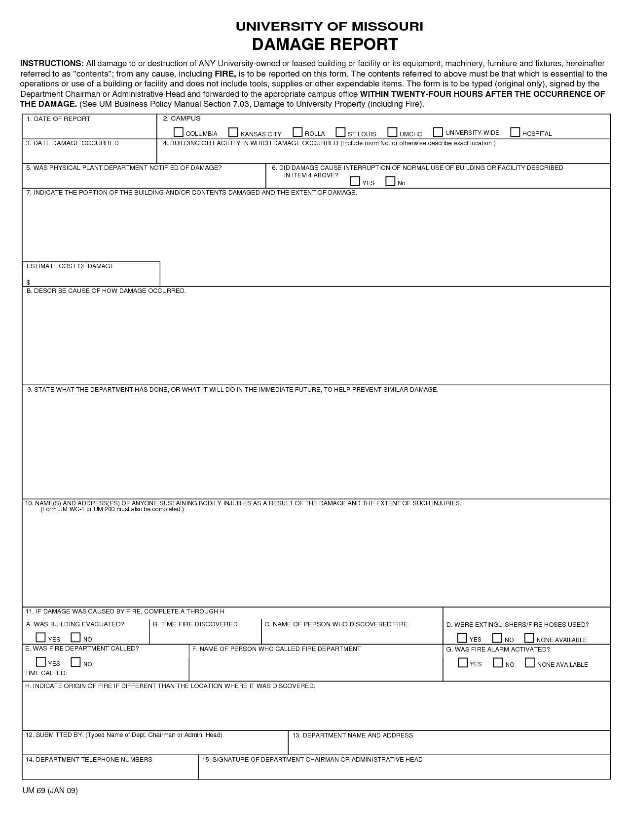 9+ Damage Report Example - Pdf | Examples Inside Equipment Fault Report Template