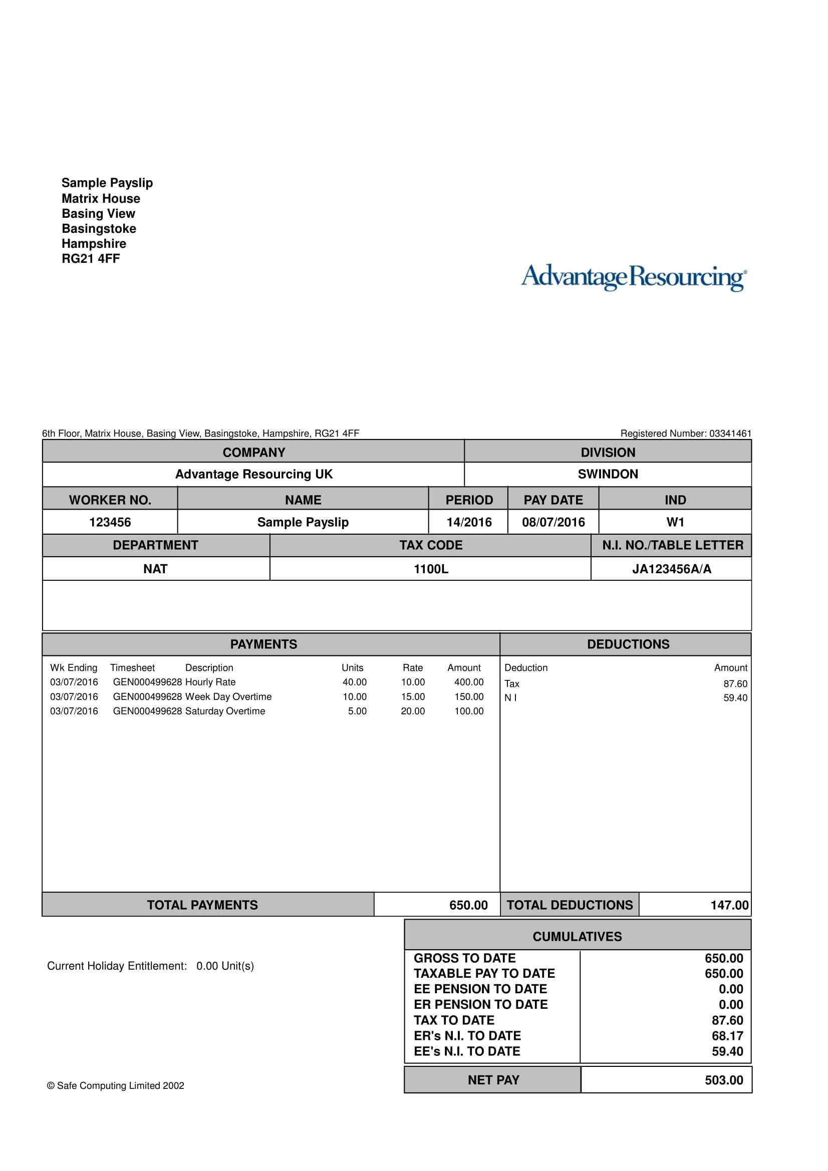 9+ Payslip Templates And Examples – Pdf, Doc | Examples Intended For Blank Payslip Template