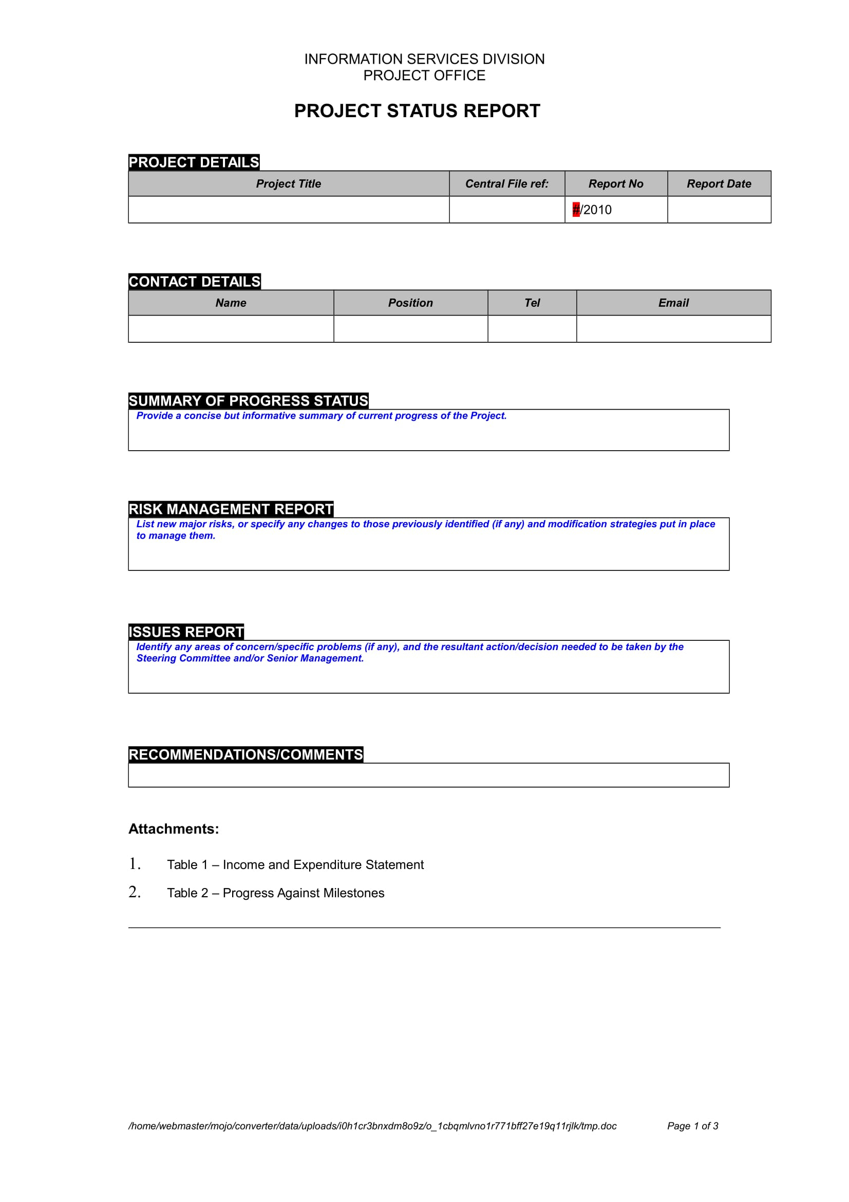 9+ Status Report Examples – Doc, Pdf | Examples For Project Status Report Template Word 2010
