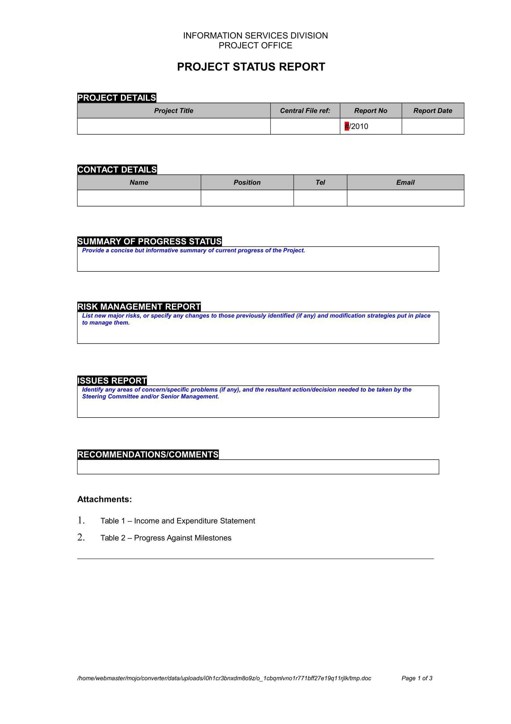 9+ Status Report Examples – Doc, Pdf | Examples For Project Status Report Template Word 2010