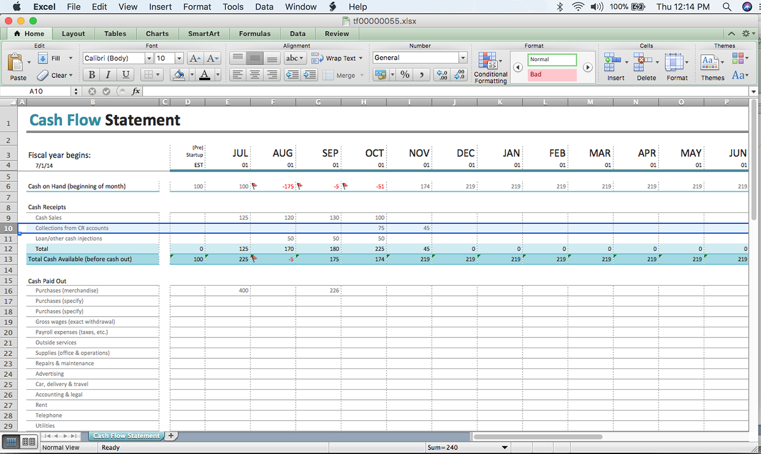 A Beginner's Cash Flow Forecast: Microsoft's Excel Template Regarding Cash Position Report Template