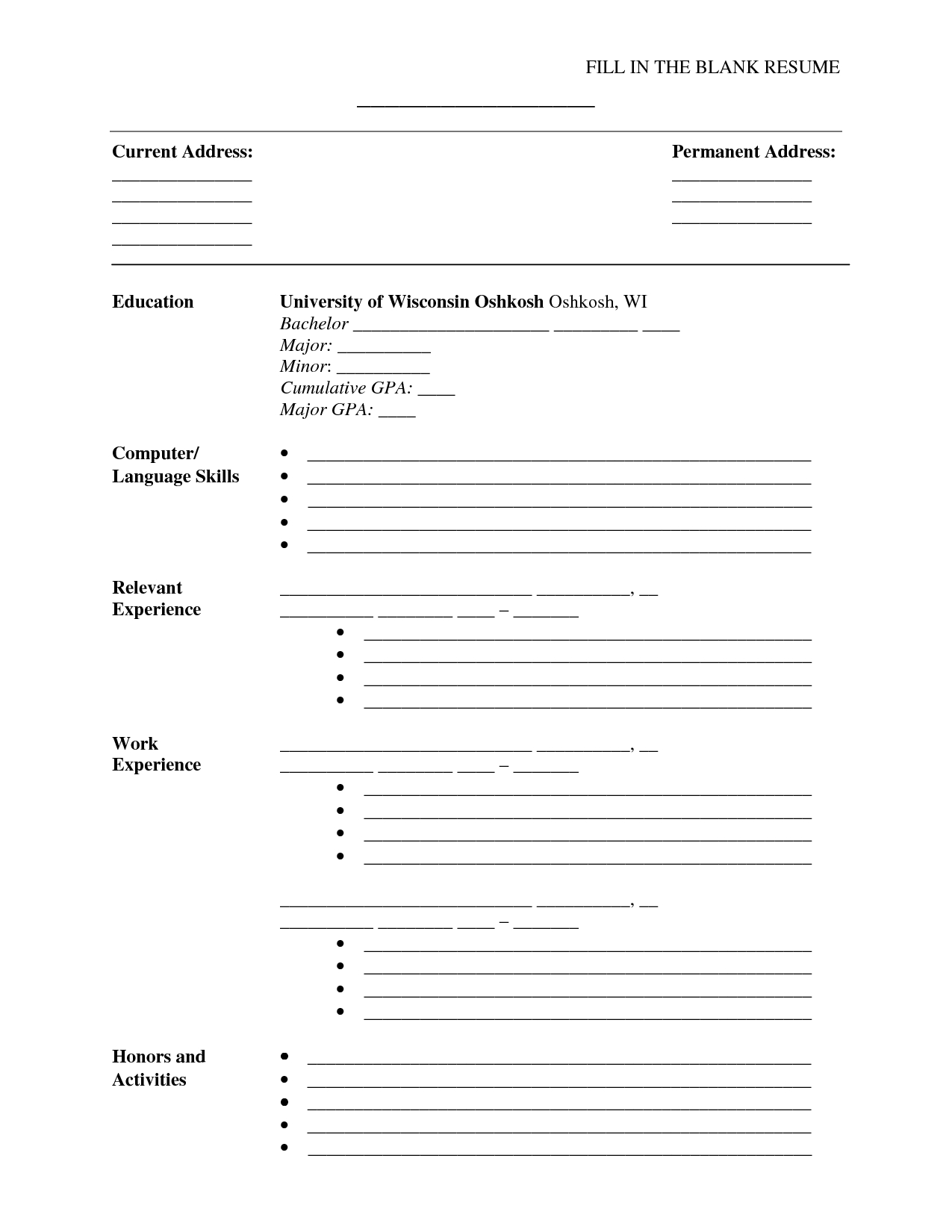 A Cv Template To Fill In | Job Hunt | Sample Resume Format With Regard To Blank Resume Templates For Microsoft Word