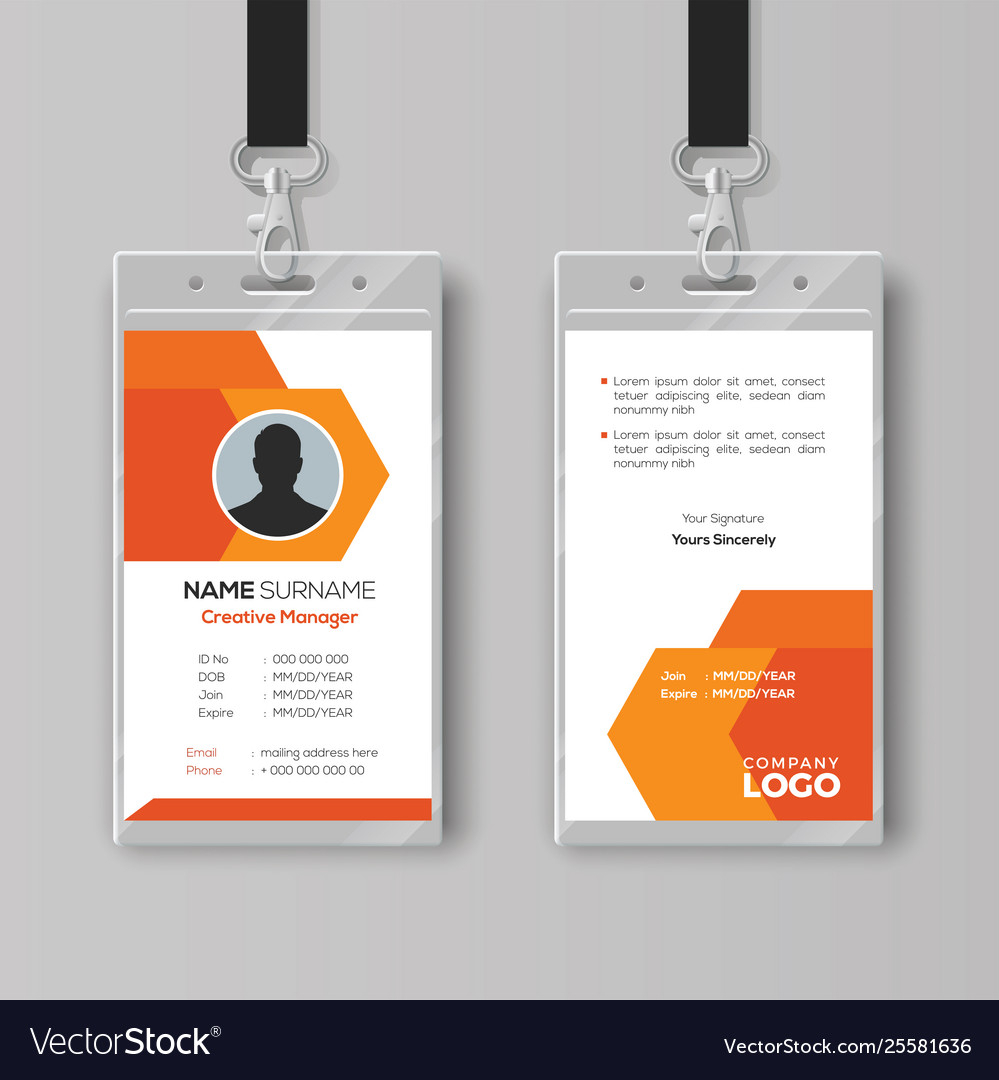 Abstract Orange Id Card Design Template With Regard To Conference Id Card Template