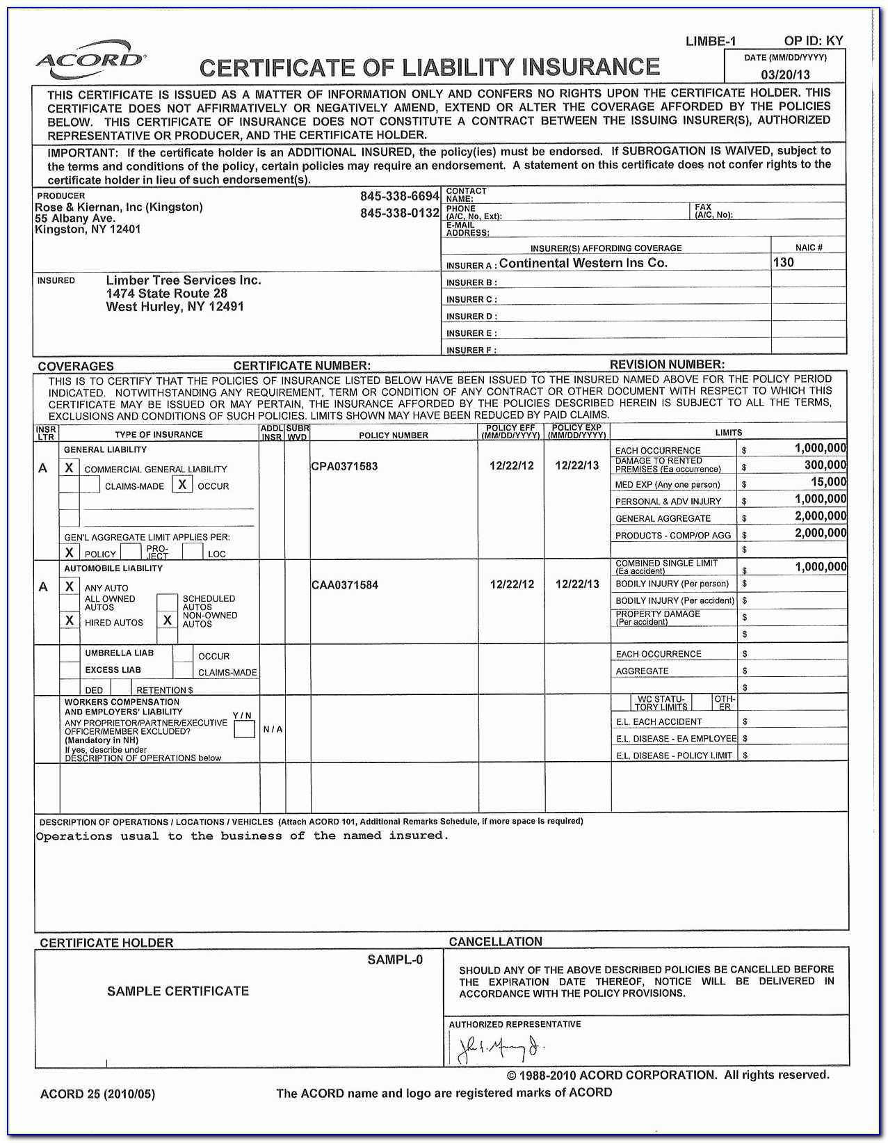 Acord Certificate Of Liability Insurance Inspirational Within Acord Insurance Certificate Template