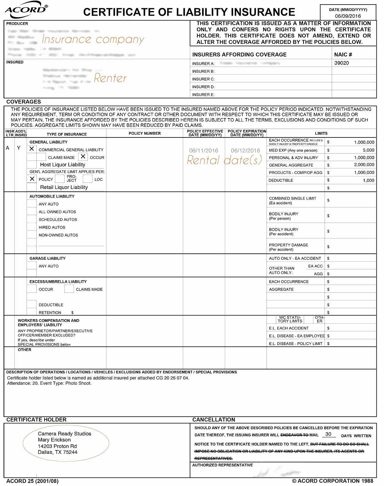 Acord Form Fresh Certificate Liability Insurance Fillable Of With Regard To Certificate Of Liability Insurance Template