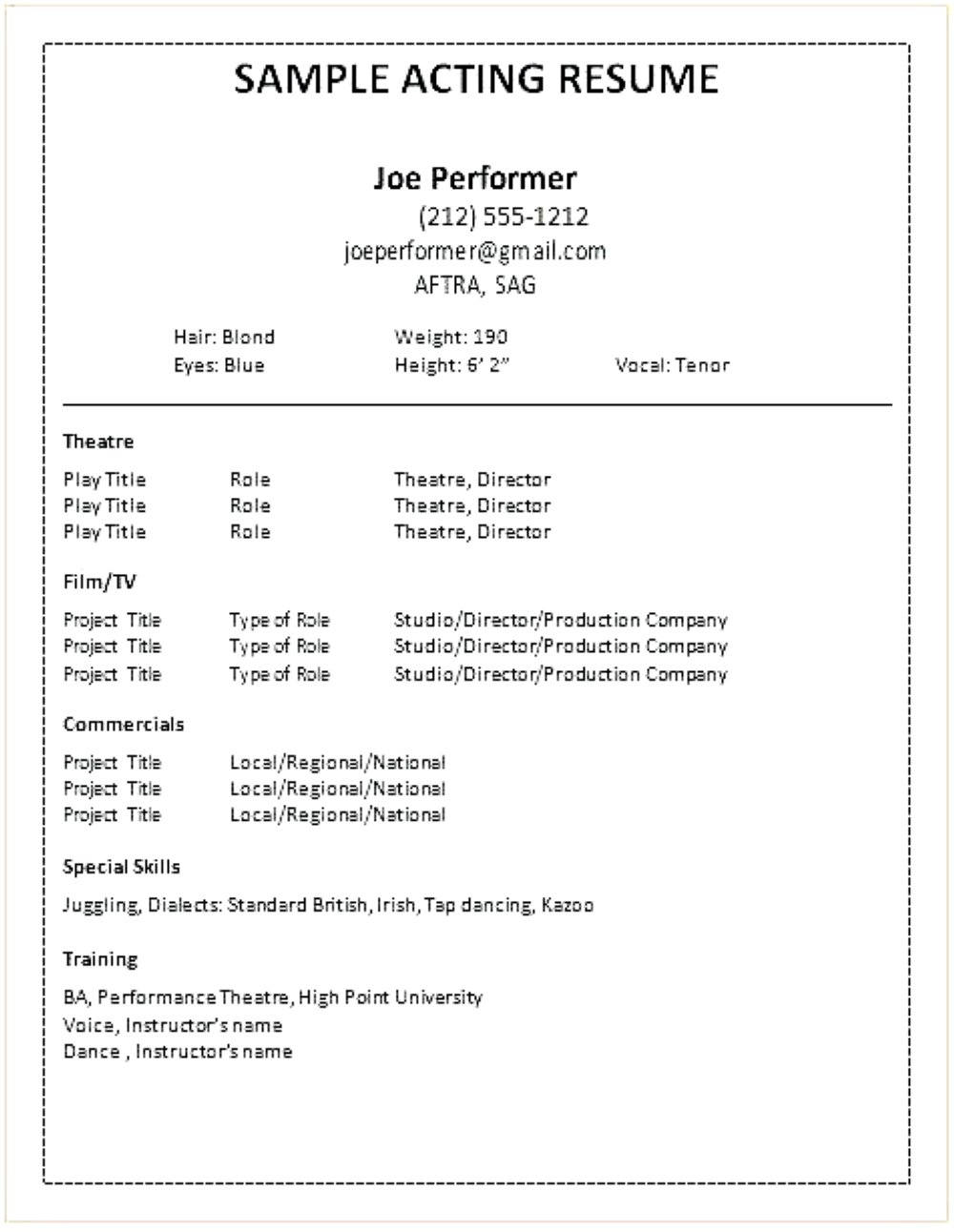 Acting Resume Template Pdf Rtf Word – My Chelsea Club Intended For Theatrical Resume Template Word