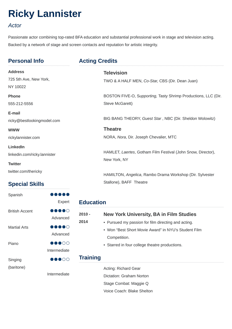 Acting Resume: Template, Sample & Actor Resume Advice [20+ Tips] Pertaining To Blank Performance Profile Wheel Template