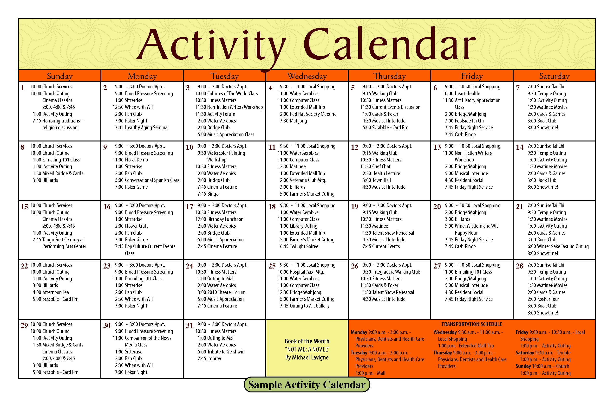 Activity Calendar Template – Printable Week Calendar In Blank Activity Calendar Template