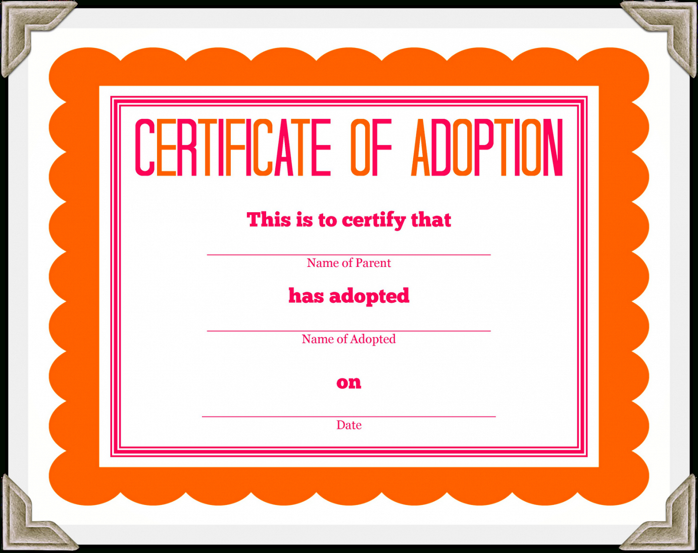Adoption Certificate Template – Certificate Templates Inside Intended For Blank Adoption Certificate Template