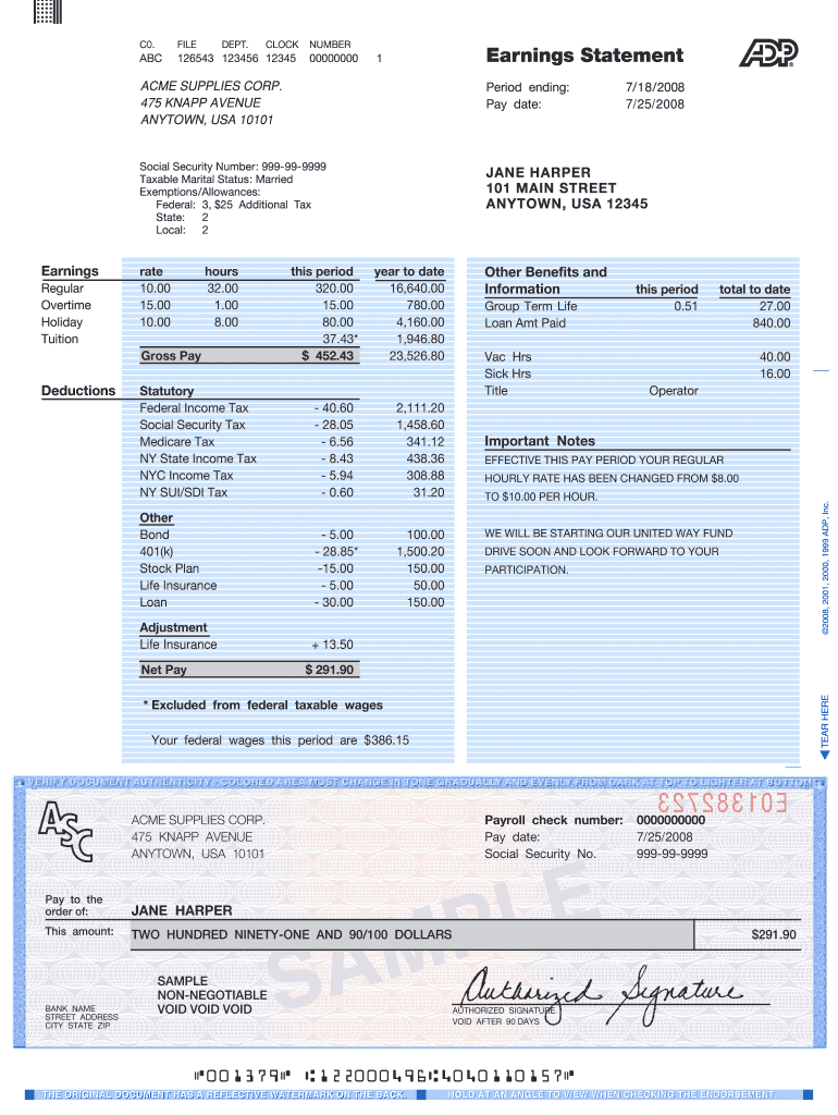 Adp Pay Stub Template – Fill Online, Printable, Fillable Within Pay Stub Template Word Document