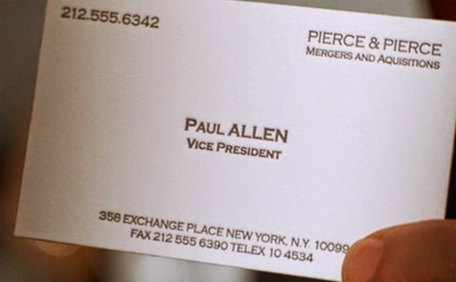 American Psycho – Was The Typo In Paul Allen's Busines Card For Paul Allen Business Card Template