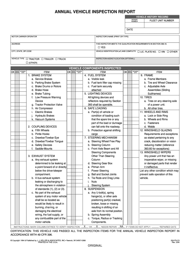 Annual Inspection Form – Fill Online, Printable, Fillable In Vehicle Inspection Report Template