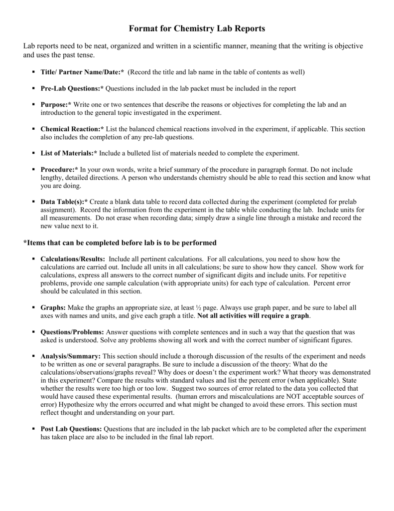 Ap Chemistry Lab Report Format Intended For Lab Report Template Chemistry