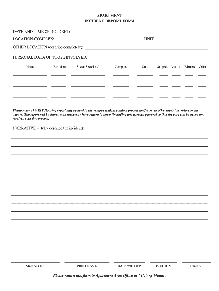 Apartment Incident Report – Fill Online, Printable, Fillable In Investigation Report Template Doc