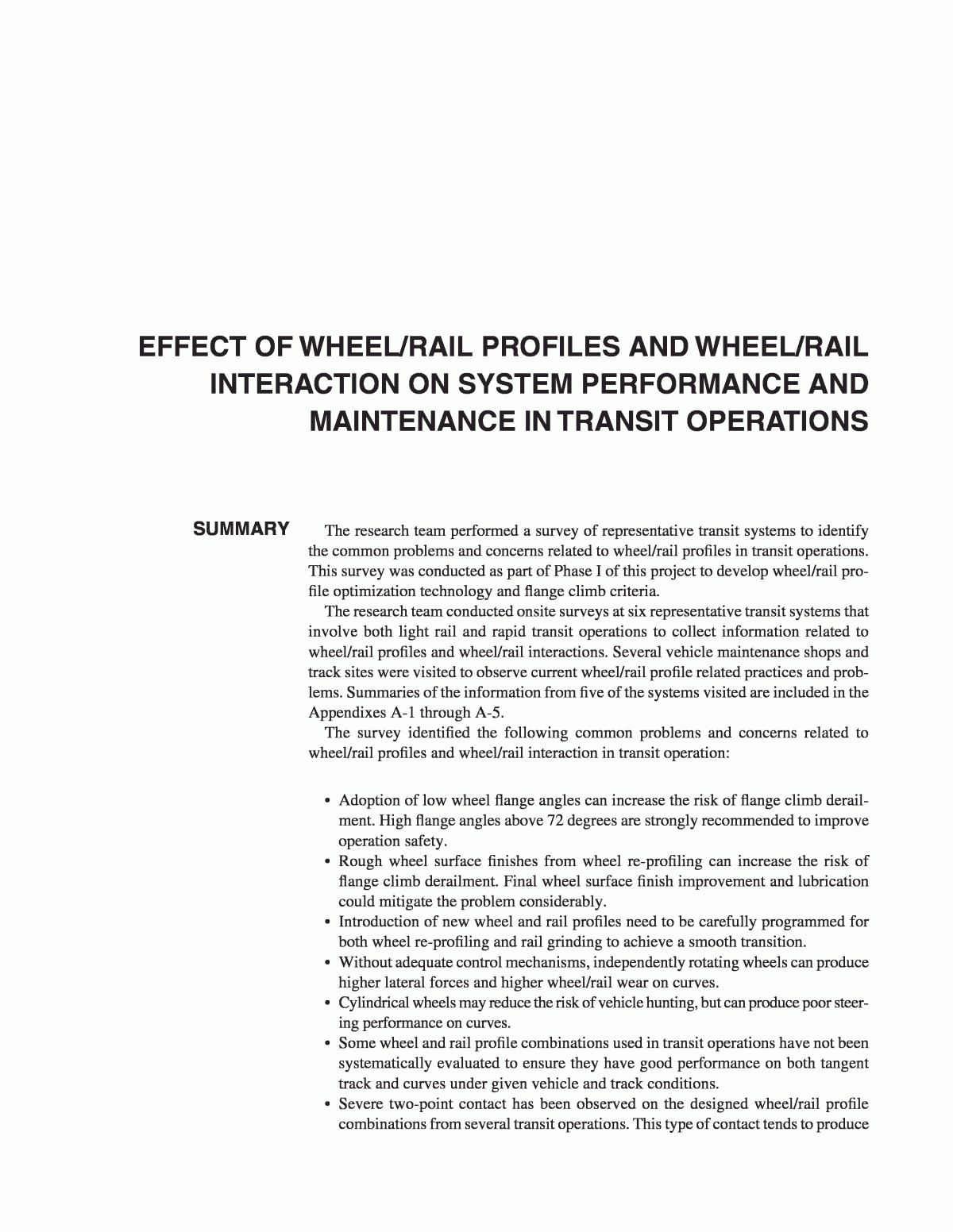 Appendix A – Effect Of Wheel/rail Profiles And Wheel/rail Throughout Blank Performance Profile Wheel Template