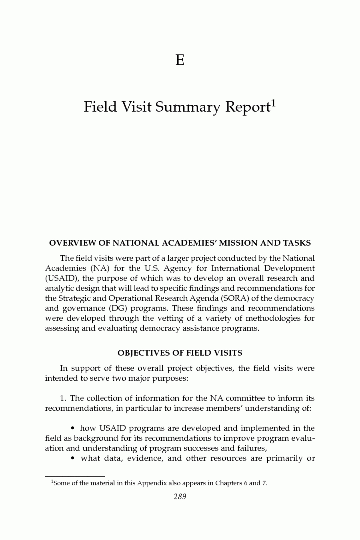 Appendix E: Field Visit Summary Report | Improving Democracy Throughout Field Report Template