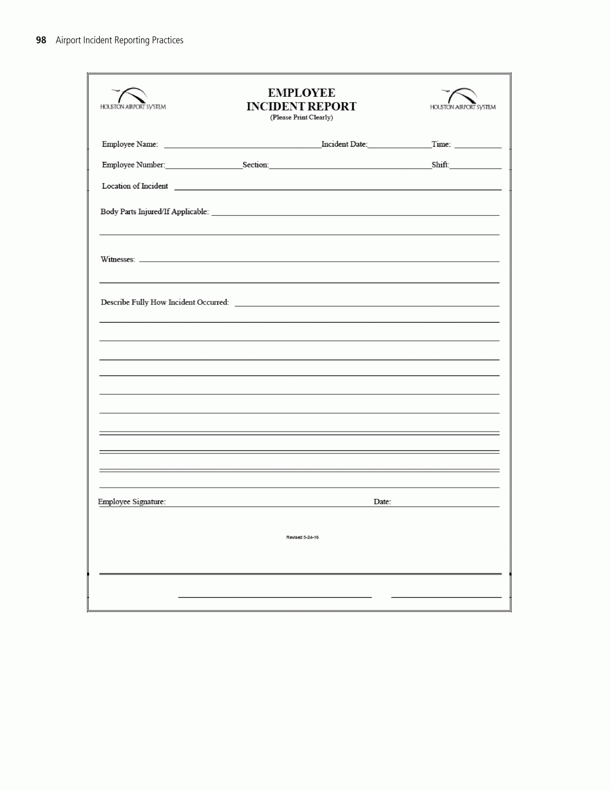 Appendix H - Sample Employee Incident Report Form | Airport With Regard To Incident Report Book Template