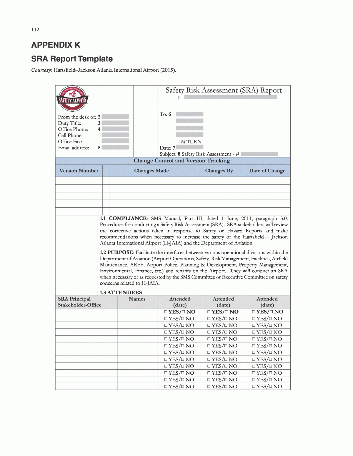 Appendix K – Sra Report Template | Airport Safety Risk Within Risk Mitigation Report Template