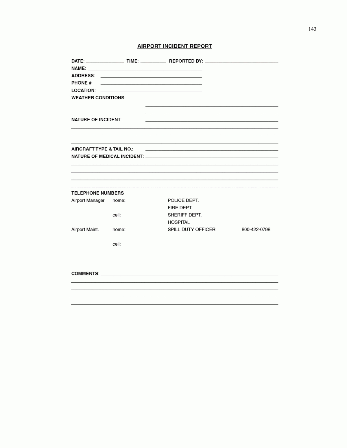 Appendix M – Sample Airport Incident Report Form For Spill Throughout Customer Incident Report Form Template