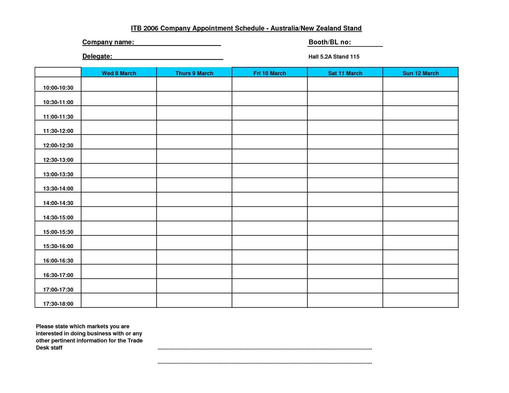 Appointment Planner Printable Weekly Calendar With 15 Minute Inside Appointment Sheet Template Word