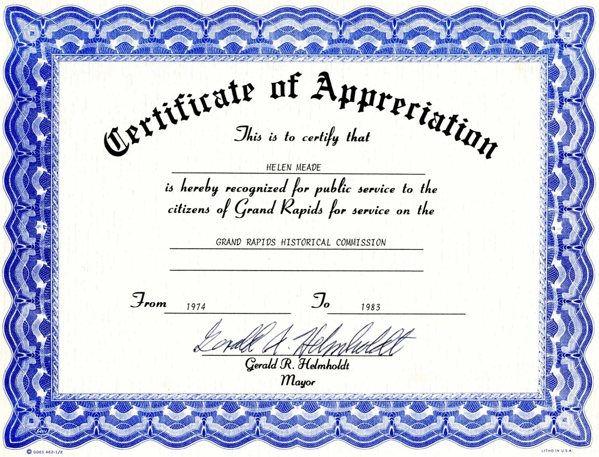 Appreciation Certificate Templates Free Download Intended For Free Certificate Of Appreciation Template Downloads