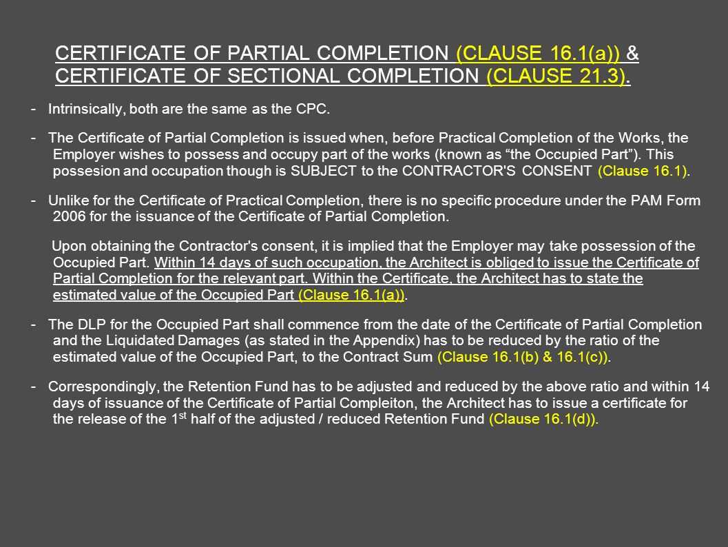 Architect's Certification Under The Pam Contract 2006 For Practical Completion Certificate Template Jct