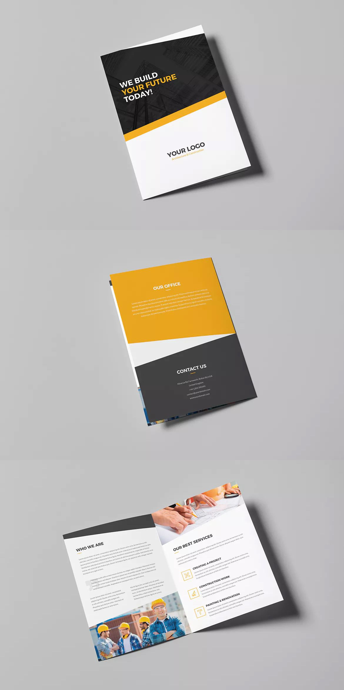 Architecture And Construction Bi Fold Brochure Template Psd Inside Letter Size Brochure Template
