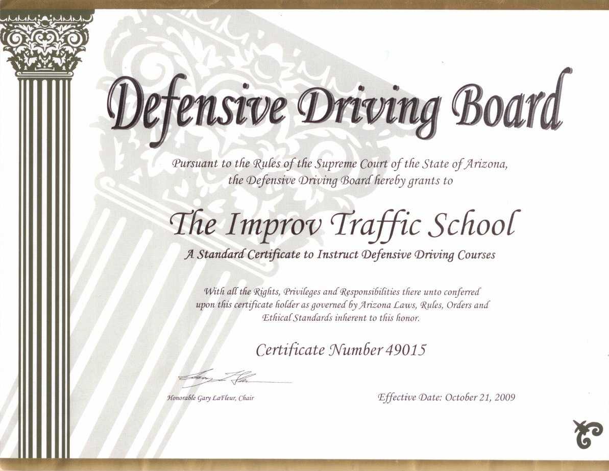 Arizona Defensive Driving Schoolimprov Pertaining To Safe Driving Certificate Template