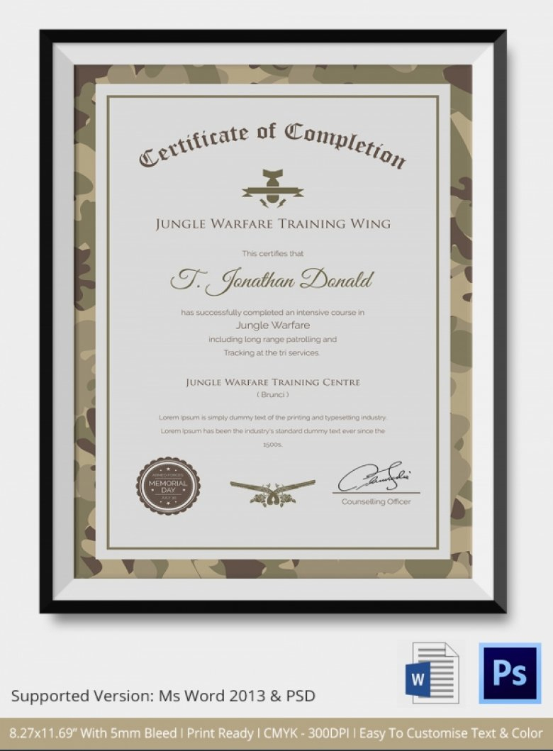 Army Certificate Of Completion Template – Atlantaauctionco Throughout Army Certificate Of Completion Template