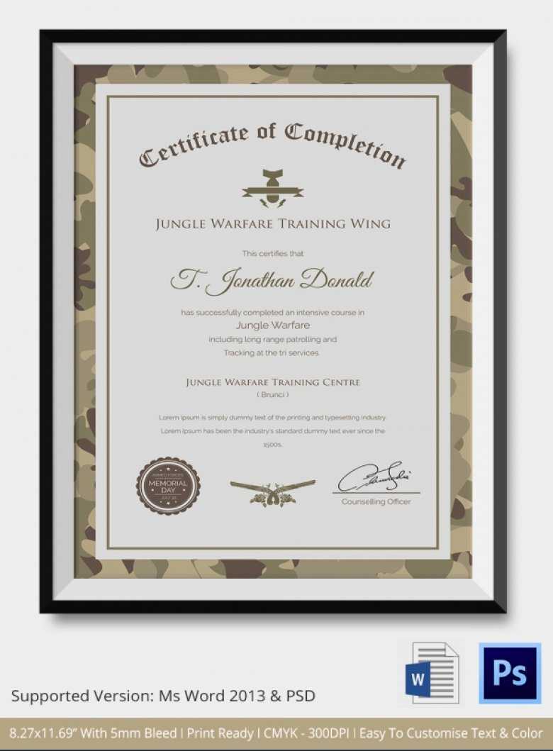 Army Certificate Of Completion Template – Atlantaauctionco Throughout Army Certificate Of Completion Template