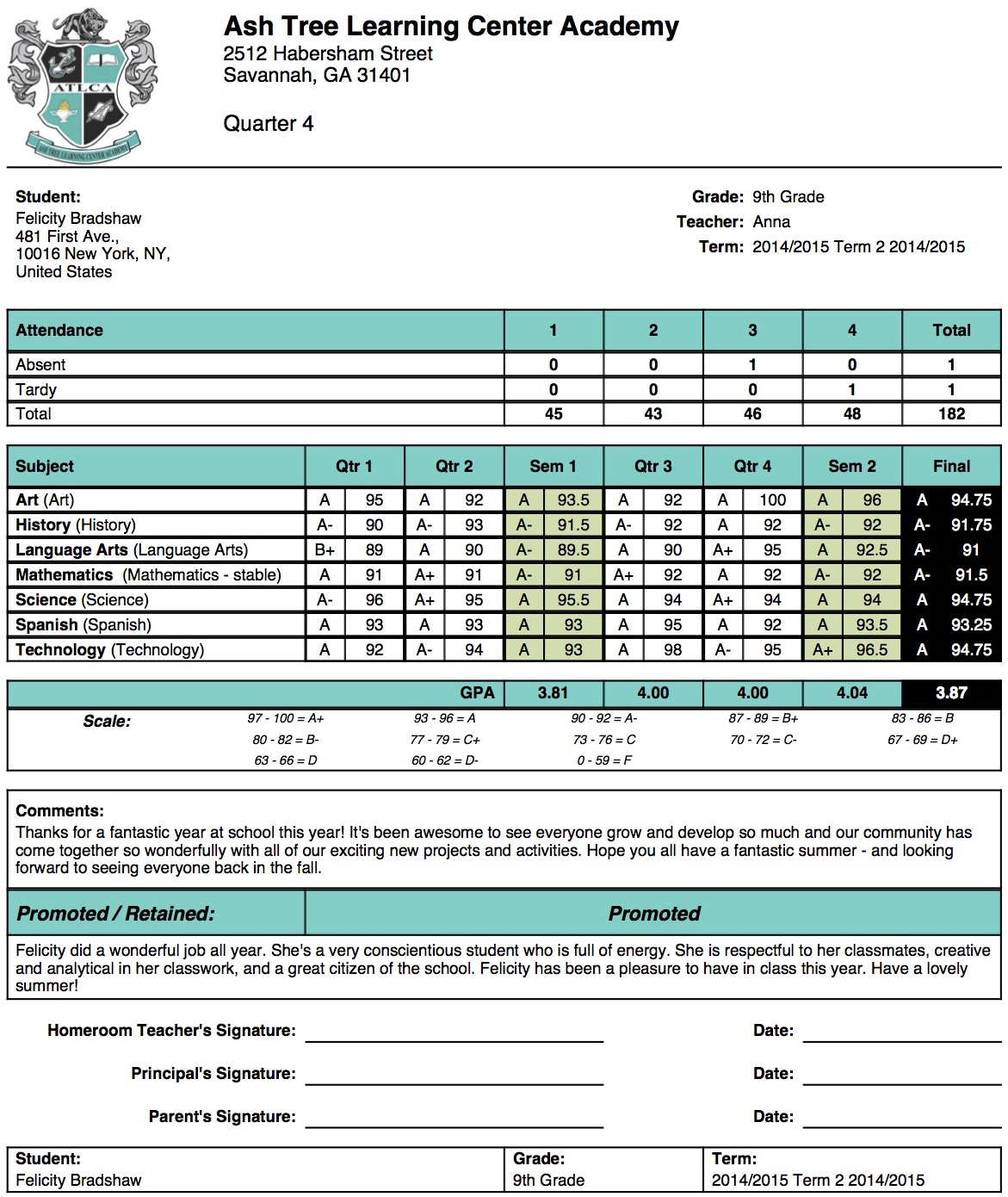 Ash Tree Learning Center Academy Report Card Template Intended For Report Card Template Middle School