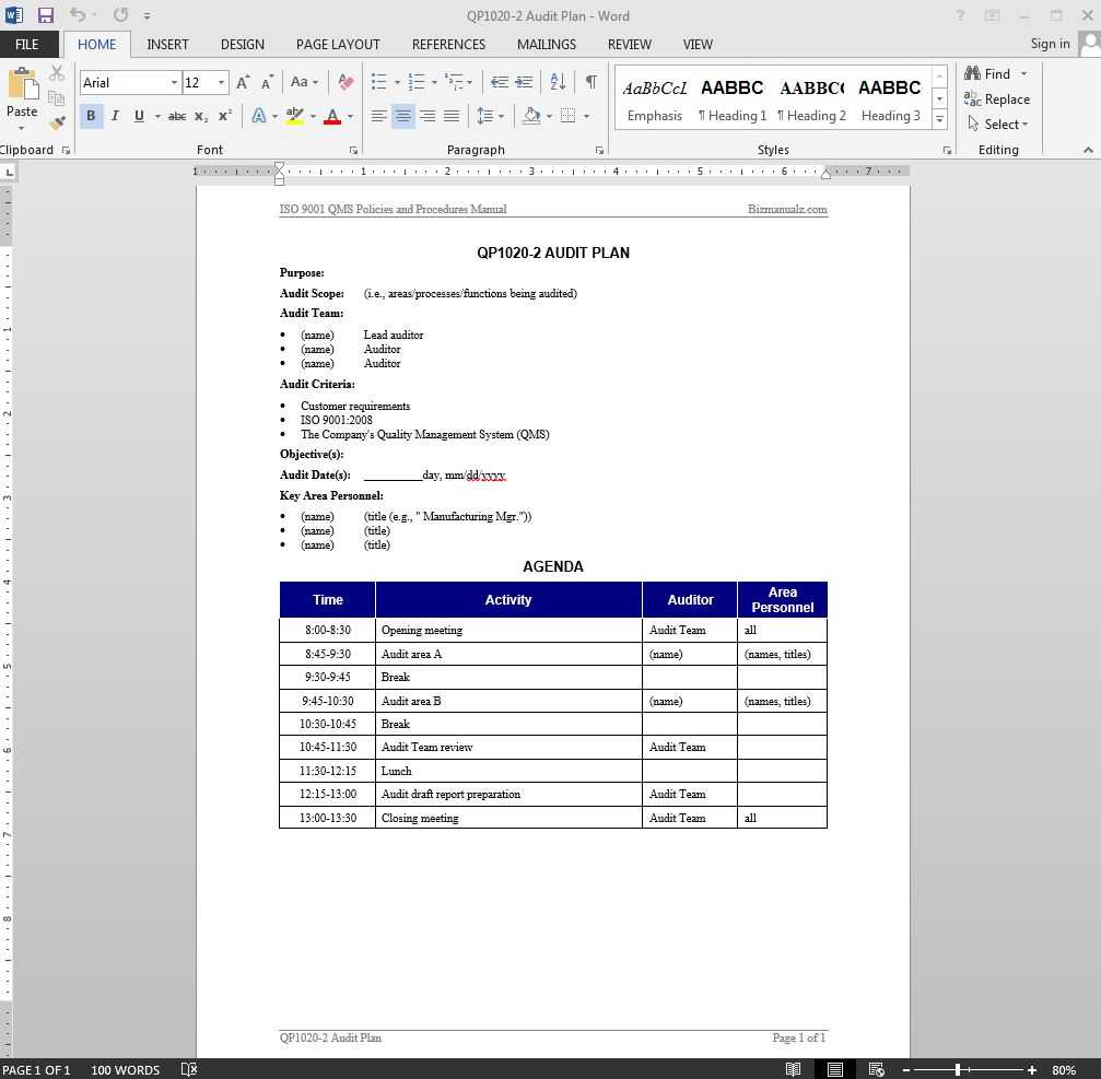 Audit Plan Iso Template | Qp1020 2 Inside Internal Audit Report Template Iso 9001