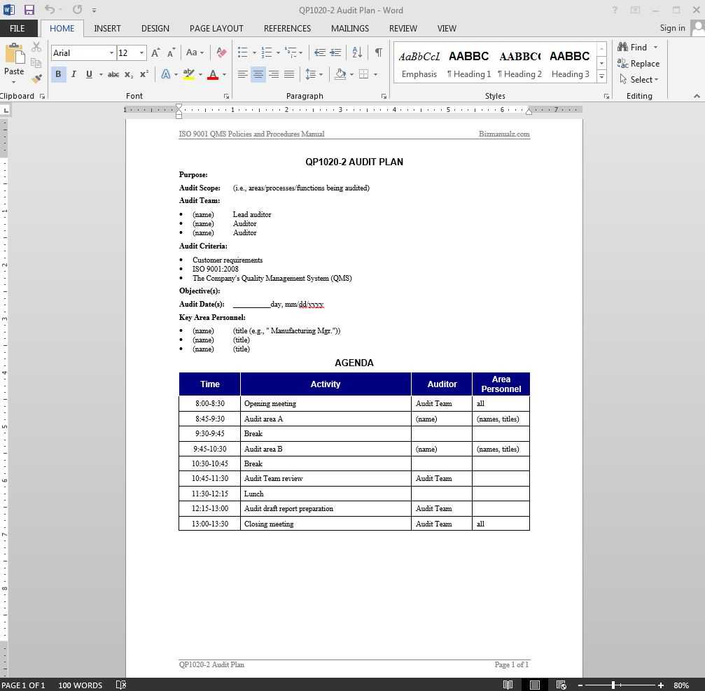 Audit Plan Iso Template | Qp1020 2 Inside Internal Audit Report Template Iso 9001