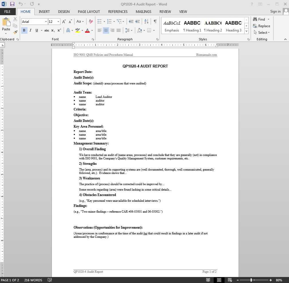 Audit Report Iso Template | Qp1020 4 Regarding It Audit Report Template Word