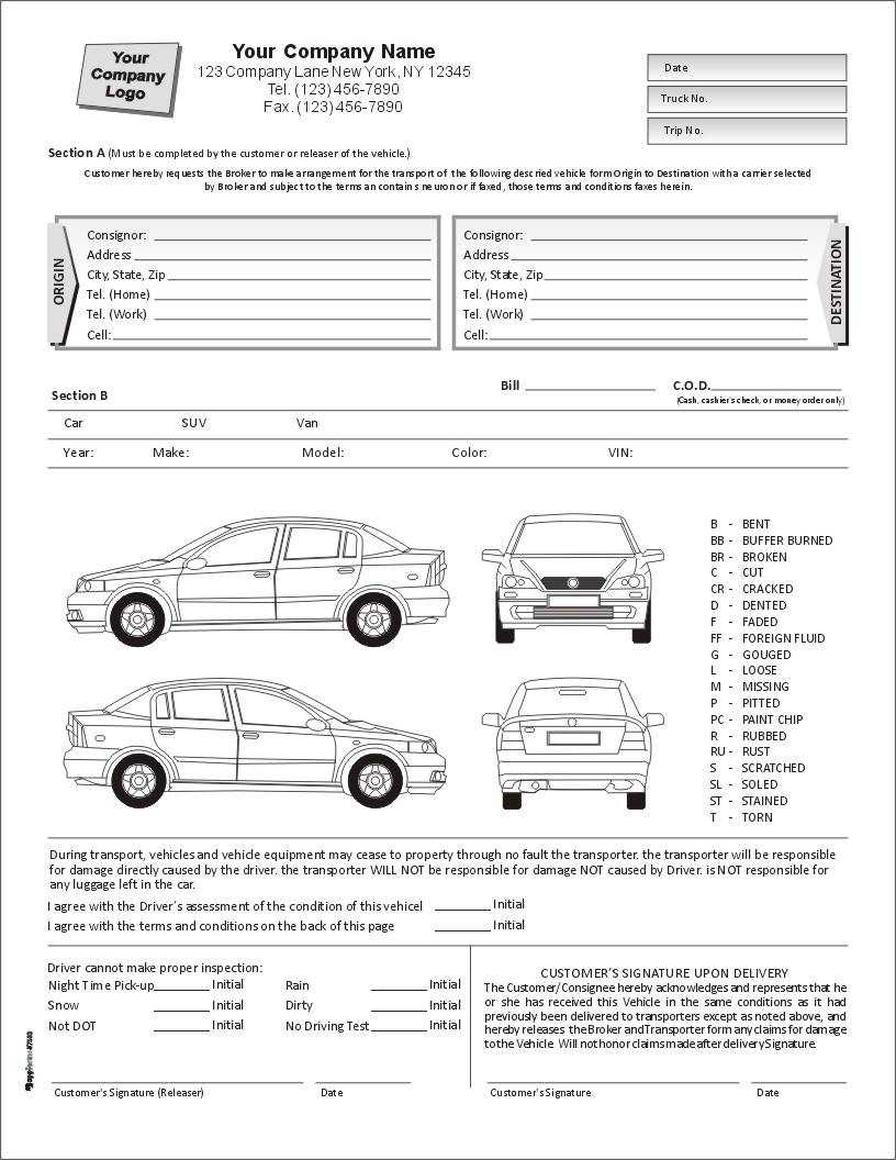 Auto Condition Report Form With Terms On Back, Item #7563 For Truck Condition Report Template