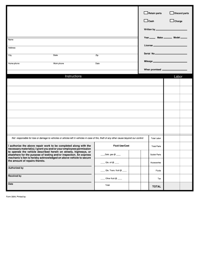 Automotive Work Order Template – Fill Online, Printable Pertaining To
